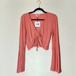 Jack by BB Dakota Mauve Pink Ruched Bell Sleeve Crop Top Women's Size M NWT